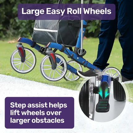 EQUIPMED Upright Rollator Walker with Forearm Support Rests, Mobilty Aid with Seat, Blue.