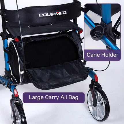 EQUIPMED Upright Rollator Walker with Forearm Support Rests, Mobilty Aid with Seat, Blue.