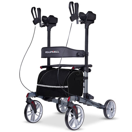 EQUIPMED Upright Rollator Walker with Forearm Rest Supports, Mobilty Aid with Seat, Grey.