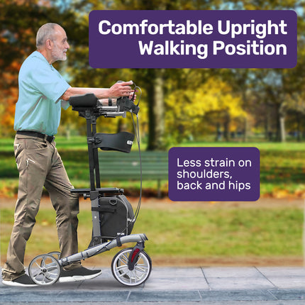 EQUIPMED Upright Rollator Walker with Forearm Rest Supports, Mobilty Aid with Seat, Grey.
