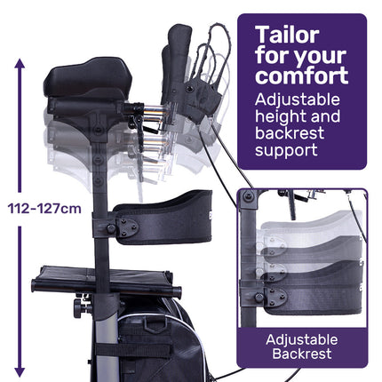 EQUIPMED Upright Rollator Walker with Forearm Rest Supports, Mobilty Aid with Seat, Grey.