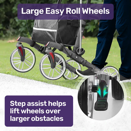 EQUIPMED Upright Rollator Walker with Forearm Rest Supports, Mobilty Aid with Seat, Grey.