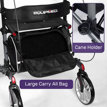 EQUIPMED Upright Rollator Walker with Forearm Rest Supports, Mobilty Aid with Seat, Grey.