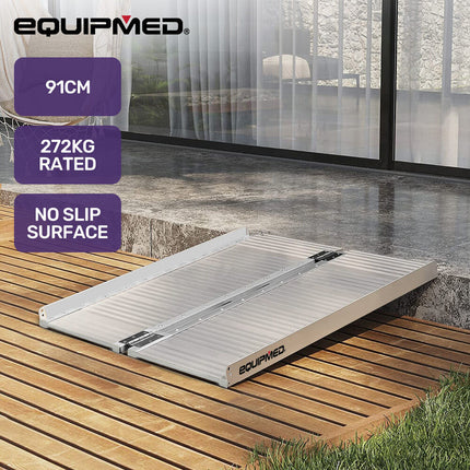 EQUIPMED 91cm Portable Folding Aluminium Access Ramp, 272kg Rated, for Wheelchair, Mobility Scooter, Rollator.