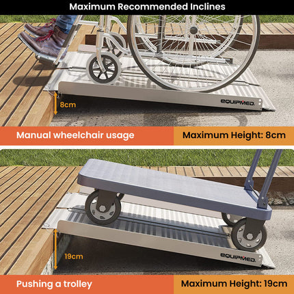 EQUIPMED 91cm Portable Folding Aluminium Access Ramp, 272kg Rated, for Wheelchair, Mobility Scooter, Rollator.