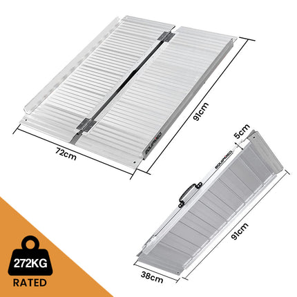 EQUIPMED 91cm Portable Folding Aluminium Access Ramp, 272kg Rated, for Wheelchair, Mobility Scooter, Rollator.