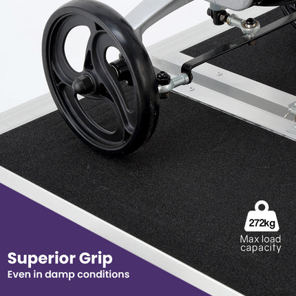 Equipmed 123cm Portable Folding Aluminium Access Ramp, 272kg Rated, Black Ultra-Grip, for Wheelchair, Mobility Scooter.