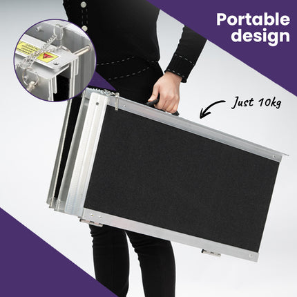 Equipmed 123cm Portable Folding Aluminium Access Ramp, 272kg Rated, Black Ultra-Grip, for Wheelchair, Mobility Scooter.
