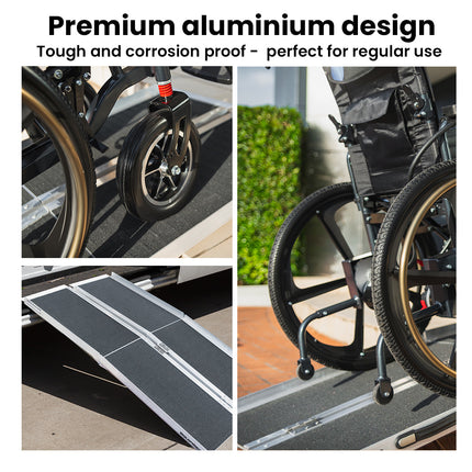 Equipmed 123cm Portable Folding Aluminium Access Ramp, 272kg Rated, Black Ultra-Grip, for Wheelchair, Mobility Scooter.
