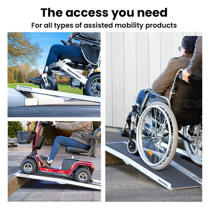 Equipmed 123cm Portable Folding Aluminium Access Ramp, 272kg Rated, Black Ultra-Grip, for Wheelchair, Mobility Scooter.