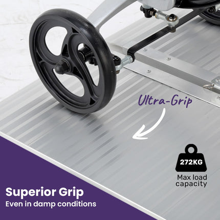 Equipmed 123cm Portable Folding Aluminium Access Ramp, 272kg Rated, Black Ultra-Grip, for Wheelchair, Mobility Scooter.