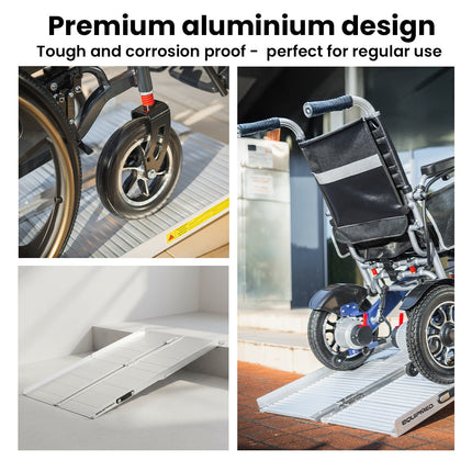 Equipmed 123cm Portable Folding Aluminium Access Ramp, 272kg Rated, Black Ultra-Grip, for Wheelchair, Mobility Scooter.