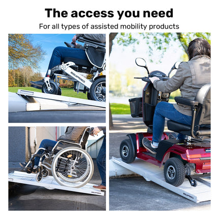 Equipmed 123cm Portable Folding Aluminium Access Ramp, 272kg Rated, Black Ultra-Grip, for Wheelchair, Mobility Scooter.