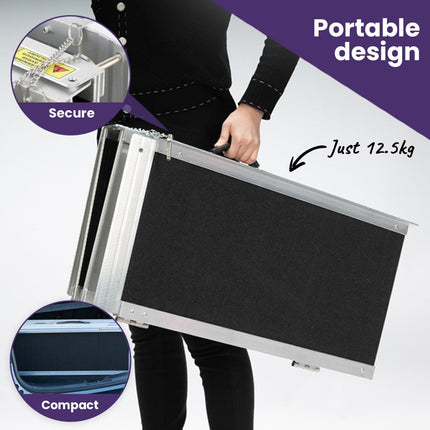EQUIPMED 91cm Portable Folding Aluminium Access Ramp, 272kg Rated, for Wheelchair, Mobility Scooter, Rollator.