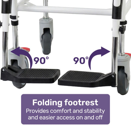 Equipmed Commode Shower Chair, Over Toilet or Bedside 136kg Capacity Aluminium frame with Wheels, Black.