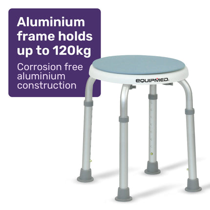 Equipmed Shower Chair Bath Stool, with 360-degree Swivel Rotating Seat for Elderly, White/Blue.