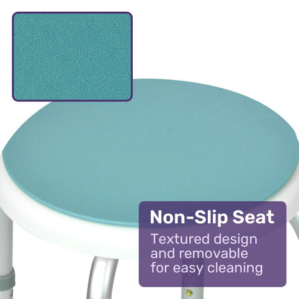 Equipmed Shower Chair Bath Stool, with 360-degree Swivel Rotating Seat for Elderly, White/Blue.