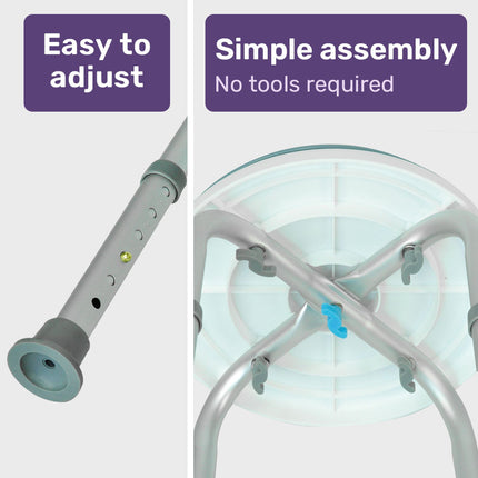 Equipmed Shower Chair Bath Stool, with 360-degree Swivel Rotating Seat for Elderly, White/Blue.