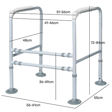 Equipmed Over Toilet Support Frame Safety Grab Aid Rail, 125kg Capacity, Adjustable Height and Width.