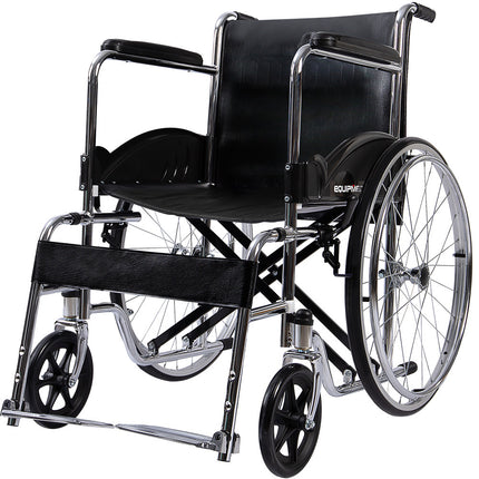 Equipmed Folding Manual Wheelchair Self Propelled, 24" Rear Wheels, Chrome Steel Frame, 46cm Wide Seat, 100kg Capacity, Park Brakes.