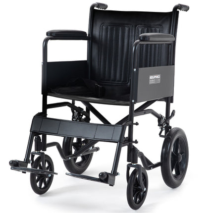 EQUIPMED Folding Transit Manual Wheelchair, Attendant Propelled, Steel Frame, Wide Seat, Comfortable for S-XL, 114kg Capacity, Park Brakes, Transport.