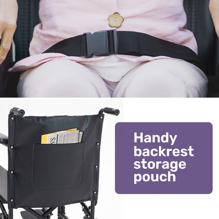 EQUIPMED Folding Transit Manual Wheelchair, Attendant Propelled, Steel Frame, Wide Seat, Comfortable for S-XL, 114kg Capacity, Park Brakes, Transport.