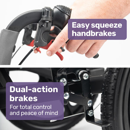 Equipmed Folding Transit Wheelchair, Lightweight Aluminium for Easy Transport, Grey.
