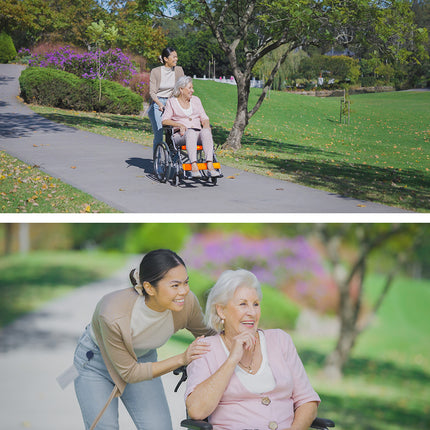 EQUIPMED Folding Aluminium Wheelchair, 20" Wheels, Park Brakes, 100kg Capacity, Orange.