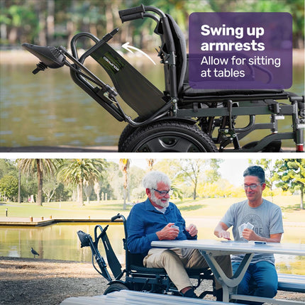 Equipmed Electric Folding Wheelchair, Wide Bariatric Chair Seat, Comfortable for S-XL, Long Range, Lithium Battery, Black/Grey.