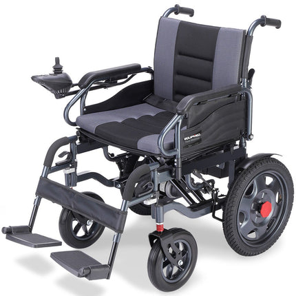 Equipmed Electric Folding Wheelchair, Wide Bariatric Chair Seat, Comfortable for S-XL, Long Range, Lithium Battery, Black/Grey.