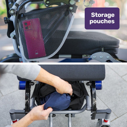 EQUIPMED Power Electric Wheelchair, Long Range, Airline Approved, Folding, Aluminium Frame, Lithium Battery, Blue.