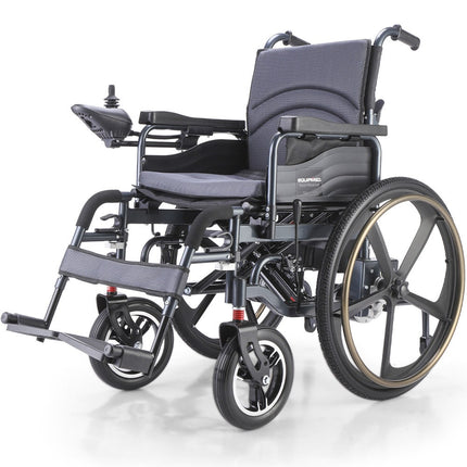 EQUIPMED Power Electric Wheelchair, Long Range, Airline Approved, Folding, Aluminium Frame, Lithium Battery, Blue.