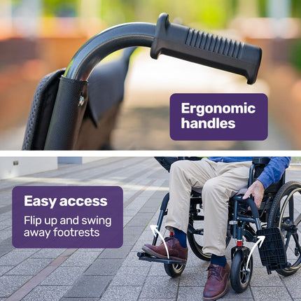 EQUIPMED Power Electric Wheelchair, Long Range, Airline Approved, Folding, Aluminium Frame, Lithium Battery, Blue.