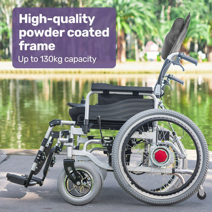 EQUIPMED Power Electric Wheelchair, XL Wide Bariatric Chair Seat, Long Range, Airline Approved, Recline Adjustment, Lithium Battery, 22" Wheels, Headrest, Black.
