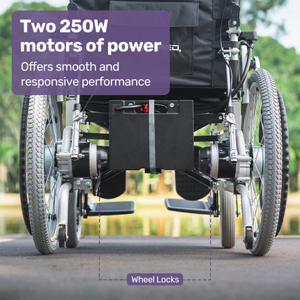EQUIPMED Power Electric Wheelchair, XL Wide Bariatric Chair Seat, Long Range, Airline Approved, Recline Adjustment, Lithium Battery, 22" Wheels, Headrest, Black.