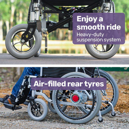EQUIPMED Power Electric Wheelchair, XL Wide Bariatric Chair Seat, Long Range, Airline Approved, Recline Adjustment, Lithium Battery, 22" Wheels, Headrest, Black.