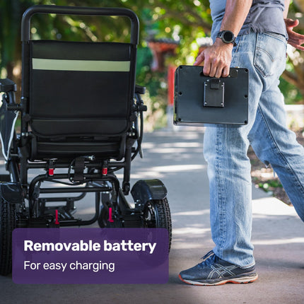 EQUIPMED Electric Folding Wheelchair, Wide Bariatric Chair Seat, Comfortable for S-XL, Long Range, Lithium Battery, Black.