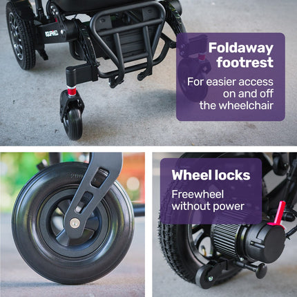 EQUIPMED Electric Folding Wheelchair, Wide Bariatric Chair Seat, Comfortable for S-XL, Long Range, Lithium Battery, Black.