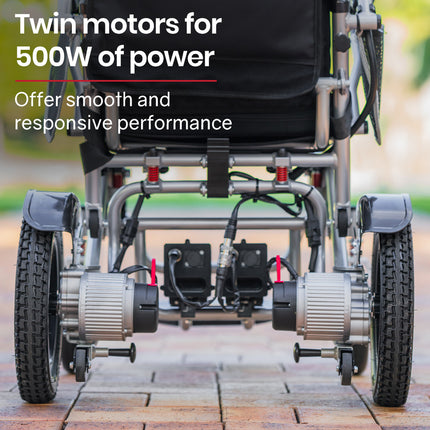 EQUIPMED Power Electric Wheelchair, Airline Approved Wheel Chair, Lightweight, Folding, Long Range, Lithium Batteries, Black & Silver.