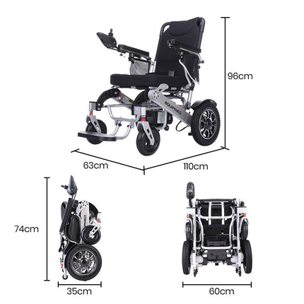 EQUIPMED Power Electric Wheelchair, Airline Approved Wheel Chair, Lightweight, Folding, Long Range, Lithium Batteries, Black & Silver.