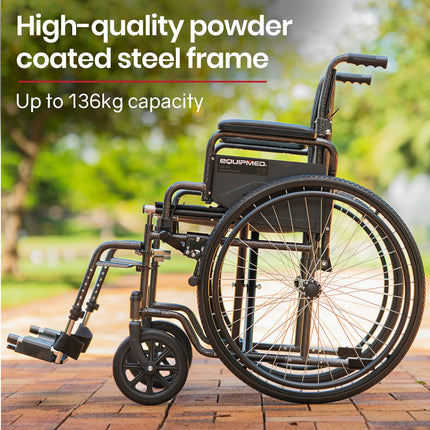 Equipmed 24 Inch Folding Bariatric Wheelchair, XL Wide Design, 136kg Capacity, Park Brakes, Retractable Armrests, Dark Grey Hammertone.