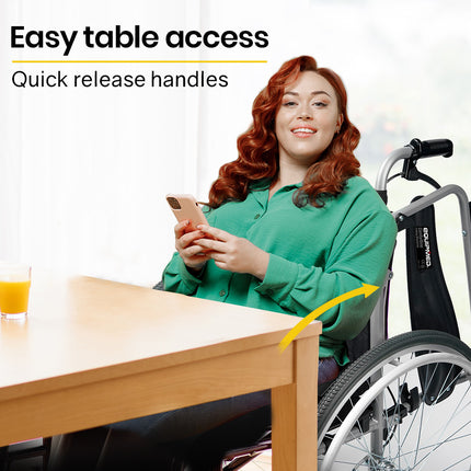 EQUIPMED Extra-Wide Folding Wheelchair, Aluminium Frame, 150kg Capacity, 24 Inch Wheels, Park Brakes, Black.