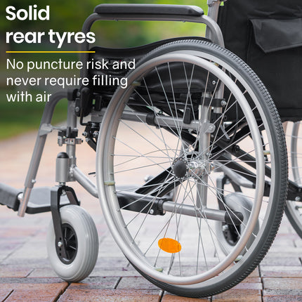 EQUIPMED Extra-Wide Folding Wheelchair, Aluminium Frame, 150kg Capacity, 24 Inch Wheels, Park Brakes, Black.