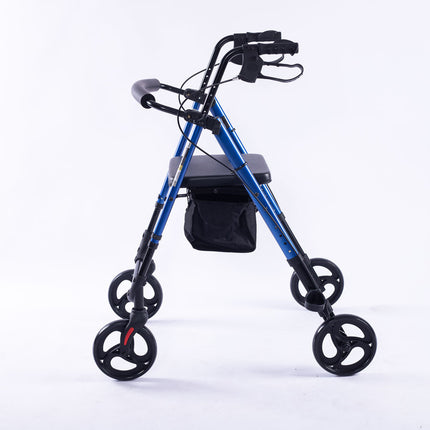 EQUIPMED 4 Wheel Lightweight Rollator Walker, Aluminium Frame, Seat, Carry Bag, for Seniors, Blue.