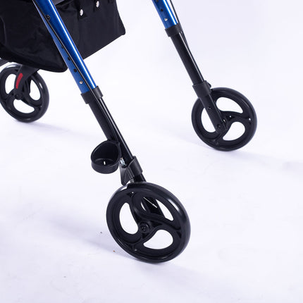 EQUIPMED 4 Wheel Lightweight Rollator Walker, Aluminium Frame, Seat, Carry Bag, for Seniors, Blue.