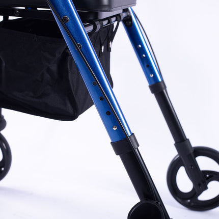 EQUIPMED 4 Wheel Lightweight Rollator Walker, Aluminium Frame, Seat, Carry Bag, for Seniors, Blue.
