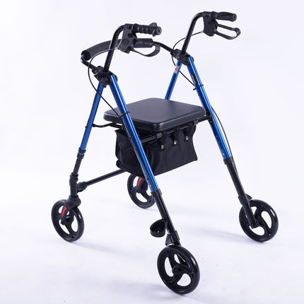 EQUIPMED 4 Wheel Lightweight Rollator Walker, Aluminium Frame, Seat, Carry Bag, for Seniors, Blue.