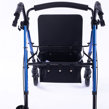 EQUIPMED 4 Wheel Lightweight Rollator Walker, Aluminium Frame, Seat, Carry Bag, for Seniors, Blue.