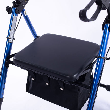 EQUIPMED 4 Wheel Lightweight Rollator Walker, Aluminium Frame, Seat, Carry Bag, for Seniors, Blue.