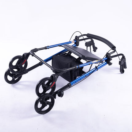 EQUIPMED 4 Wheel Lightweight Rollator Walker, Aluminium Frame, Seat, Carry Bag, for Seniors, Blue.